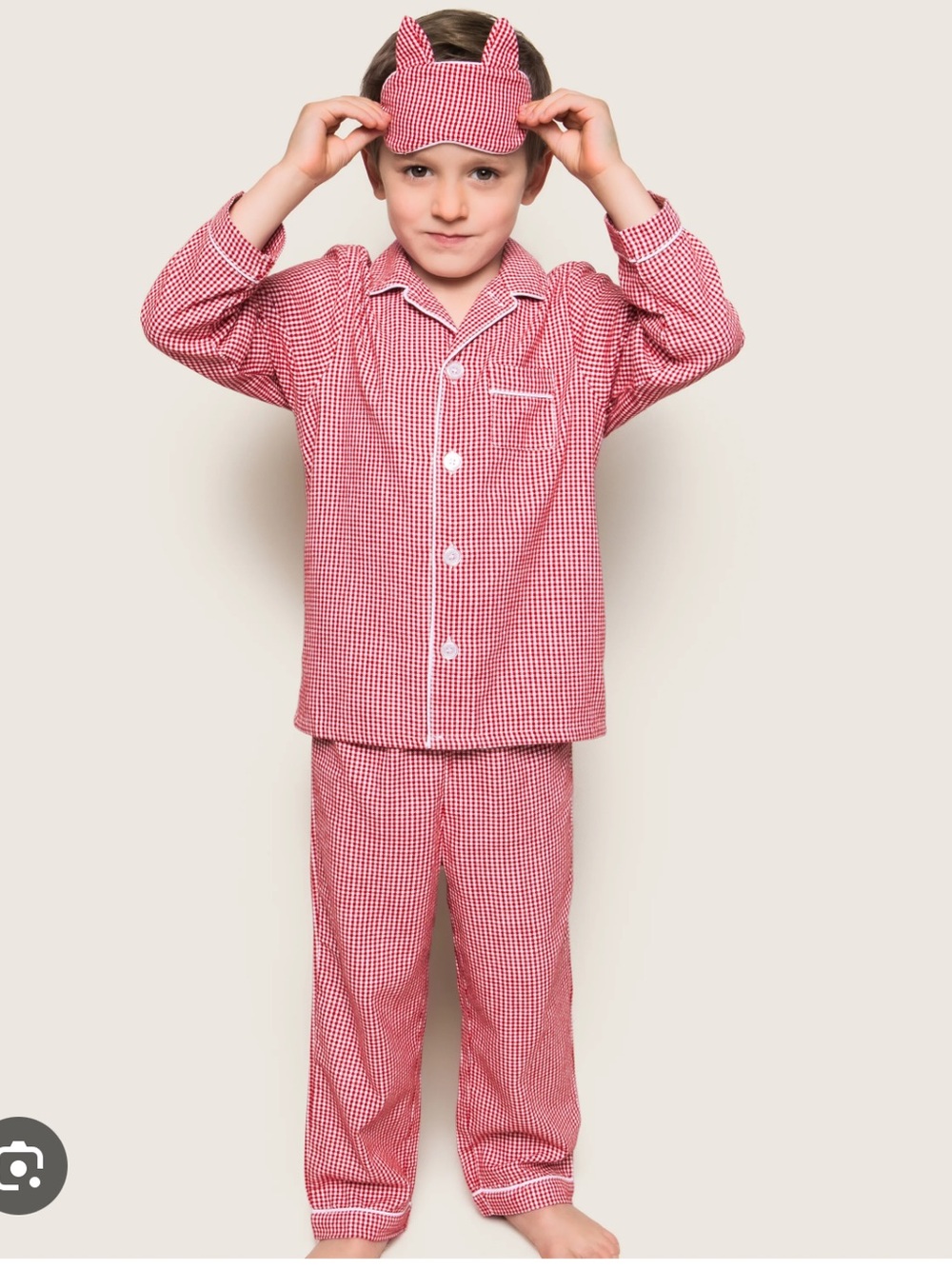 Petite Plume Kid's Flannel Pajama Set in Red Mini Gingham size 5